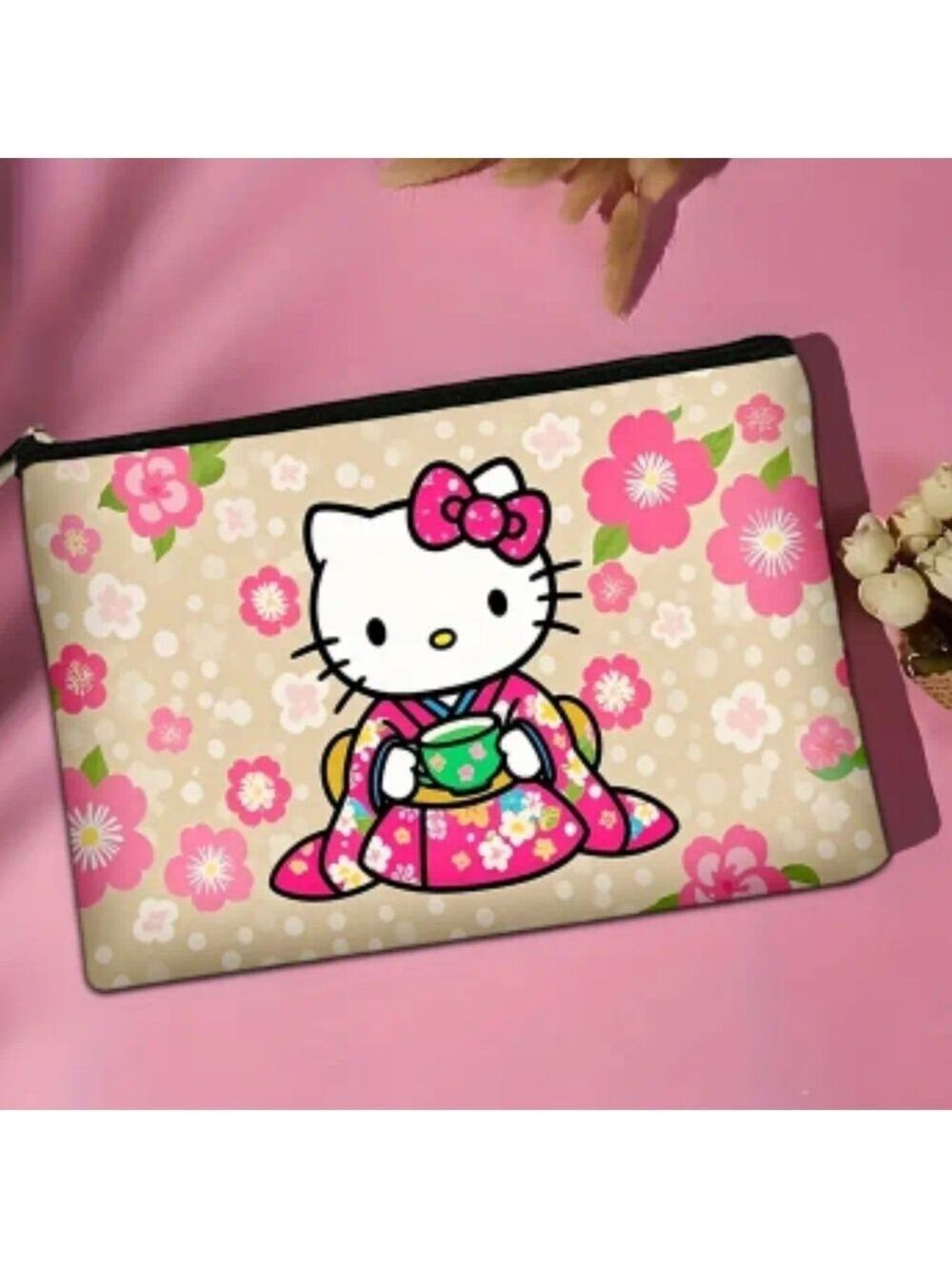 Hello Kitty Pink Floral Cosmetic Bag